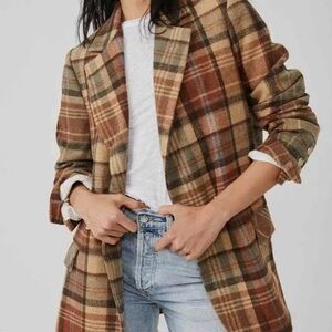 Free People Plaid Blazer - Brown and Tan-oversized boyfriend